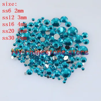 100-1000 бр/пакет, SS6/12/16/20/30,3 D Ноктите Съвети, Peacock blue смола flatback кристал кристал