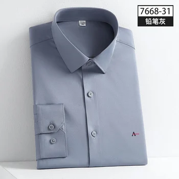 2022 New Camisas Нова еластична коприна риза, устойчив на бръчки, Мъжка риза с дълъг ръкав, Мъжки тънка социална риза, Бизнес риза