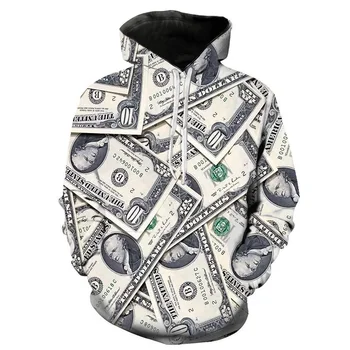 2022 Есен Нова Мода Долара Печат Ежедневното С Дълъг Ръкав За Мъже Качулки на Хладно 3d Дигитален Печат Пуловер С Качулка за Облекло За Мъже
