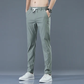 2022 Мъжки Ежедневни Работни Панталони на Чист Зелен цвят, С Аппликацией под формата на Джоба, Тънки Панталони по Цялата Дължина на