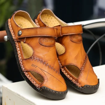2022 Мъжки сандали Baotou, Два начина на носене, Готина Дишащи обувки, Летни чехли от естествена кожа, мъжки Нескользящая градинска обувки