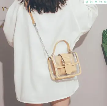 2022 Пролет Лято Модни Дамски Прозрачна Квадратна чанта-прашка, Готина чанта на рамото, PVC, чанта-Месинджър, Мобилна Скъпа Дамска чанта