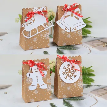 24шт Коледна Крафт-Хартия Бонбони Подарък Пакет Снежинка от Хартия Пакет Кутия шоколадови Бонбони с Коледна пощенска картичка