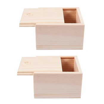 2X Малка Проста Дървена Кутия За Съхранение на Бижута, Малки Джаджи, Подарък Дървени Цвят