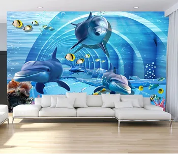 3D Снимка Карикатура на Подводния свят на Тапети Стенописи Акула Хол с ТЕЛЕВИЗОР, Разтегателен Фон Хартия Начало Декор 8d