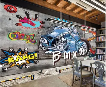 3d тапети по поръчка на снимка от всякакъв размер стенопис Мотоциклет уличното изкуство графити телевизия фон 3d стенописи тапети за хола