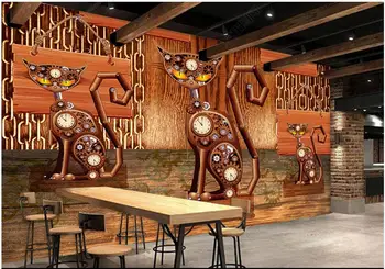 3d фото тапети по поръчка стенопис Инструменти на ретро желязна верига дървена дъска Котка декор хола тапети за стени, на рула