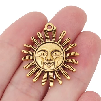 5 x Тибетски Сребърен/Златен Цвят, Усмивка, Слънце, Окачване Окачване за 