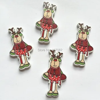 500шт 35x19 мм Коледни Дървени Копчета във Формата На Елен Шевни Изделия С Елени Коледна Украса За Scrapbooking Изработване на Картички