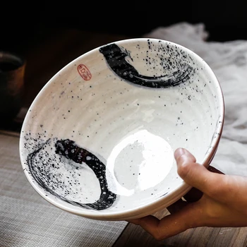 7,5-инчов голяма купа в японски стил, купа за рамена, керамична купа за супа, ретро прибори, чиния за шапки, купа за тръби, керамична купа