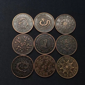 9 комплекти изискани медни плочи с двойно флага, стари монети с патина