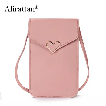 Alirattan 2022 Новата Модерна Дамска чанта за мобилен телефон, изкуствена кожа във формата на Сърце с Прозрачен сензорен екран е в ретро стил
