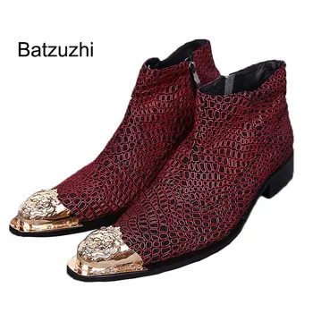 Batzuzhi/мъжки обувки; стръмни ботильоны ръчно изработени в стила на рок; дизайнерски мъжки модел обувки; мотоциклетни ботуши с остри пръсти EU38-46!