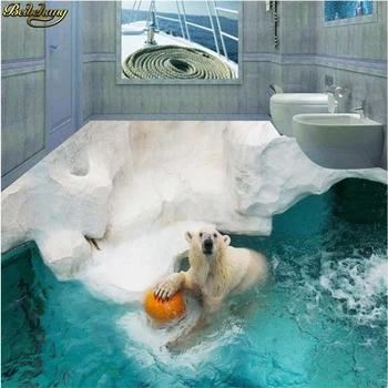 beibehang 3d PVC настилки по поръчка е снимка на пода и боядисани стени тапети нов 3D пол игрална топка от бяла мечка papel de parede