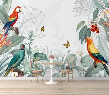 beibehang индивидуални нови тапети Ръчно рисувани ретро тропически растения, цветя и птици домашния ви телевизор фонови картинки за спални