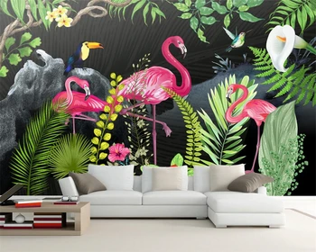 Beibehang Потребителски тапети на стенописите ръчно изработени тропическата дъждовна гора фламинго хол разтегателен ТЕЛЕВИЗИЯ фон стени, стенописи, 3d тапети