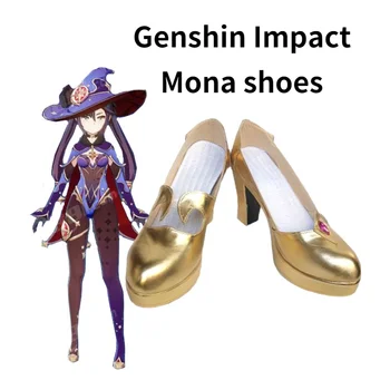 Genshin Impact Mona Cosplay Обувки, Ботуши Хелоуин Карнавал Cosplay Костюм Аксесоари Обувки на висок ток ПУ
