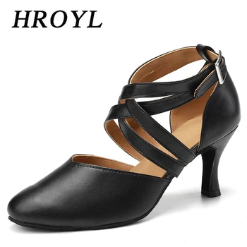 HROYL/ Модерни танцови обувки; дамски обувки за балните танци; обувки за танго и латиноамерикански танци; черни обувки за салса за ток със затворени пръсти