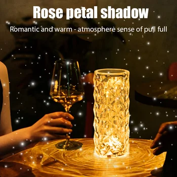 Led Кристални Настолна Лампа Rose Light Touch Регулируем 16 Цвята Романтична Diamond Двигател Светлина USB лека нощ Спалня Краси