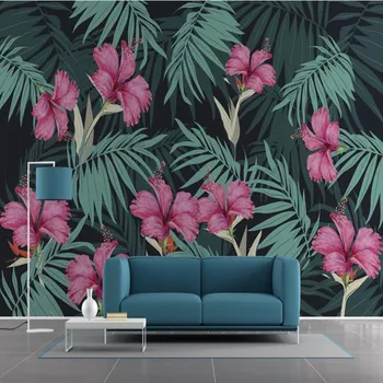 milofi потребителски големи тапети стенопис 3D тропическо растение палмово листо е цвете на фона на тапети стенопис