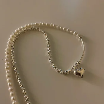 Minar Романтична Сребърен Цвят Метално Колие с Отложено във формата На Сърце на Любовта за Жени Имитация на Перлената Направления Асиметрична Верига Колиета Колиета