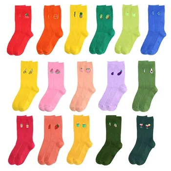 Qisin/ 1 чифт женски чорапи с анимационни бродерия, чорапи с авокадо и плодове, корейски, японски сладки Кавайные дълги чорапи, забавни чорапи за момичета, Meias