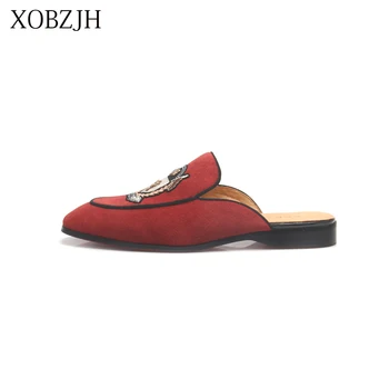 XOBZJH/Новост 2019 г.; мъжки обувки са ръчно изработени в стил Релакс; мъжки летни обувки за партита; мъжки кожени лоферы на равна подметка; червени обувки Голям Размер