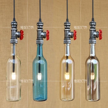 Американски индустриален LED окачен лампа с една глава, бар, ресторант, креативна цветна бутилка за вода, стъклена подвесная лампа ZA SG43