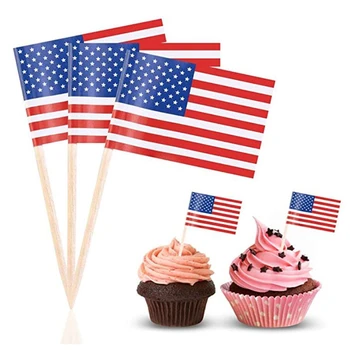 Американски Национални Знамена Клечки За Зъби Торта Topper Cupcake Десерти Украса Торта Флаг Ден На Независимостта Ден На Раждане Декор За Печене