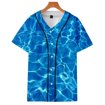 бейзболна риза Мъжки и дамски дрехи, Модни двойка риза с къс ръкав хай стрийт тенденция Бейзболна яке вълна на вода
