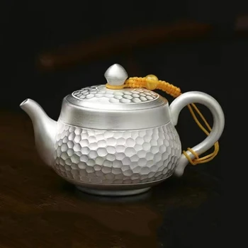 В позлатен Сребърен Чайник, Ръчна изработка С Кованым Филтър, Керамичен Чайник, 200 мл, Порцеланов Чайник със Сребърно Покритие, Домашен Чай
