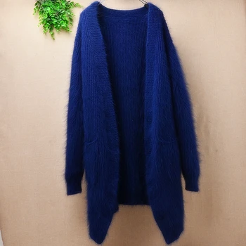 дами, жени на по-високо качество утолщают дълъг норковый вълнен свободен жилетка с дълги ръкави ангорский заек вязаное палто кмет на пуловер зима