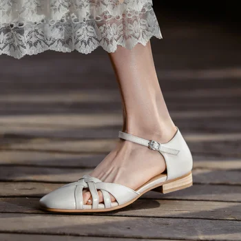 Дамски дамски сандали от телешка кожа, дамски Ежедневни обувки в стил ретро върху плоска подметка с Каишка и катарама, Реколта Обувки На равна подметка, Летни Сандали-за ролята на държавата в Римски Стил