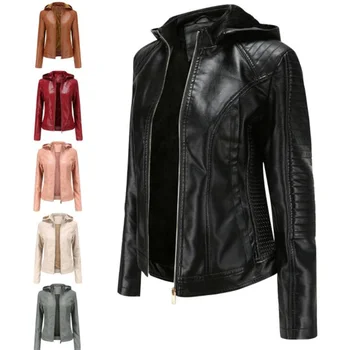 дамски кожени якета, кадифе есен-зима къси палта с качулка, топли ежедневни нови европейски и американски черен