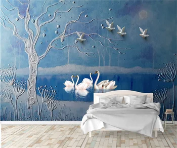 Европейската триизмерна картина с маслени бои от снимка тапети лебедово езеро дърво ТЕЛЕВИЗИЯ фон рисувани стенни Юго-Източна Азия снимка рисувани стенни
