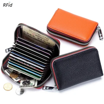 Естествена Кожа RFID Заключване Титуляр За Кредитни Карти Мъжки Кратък Малък Портфейл За Монети Визитница Женствена Чанта