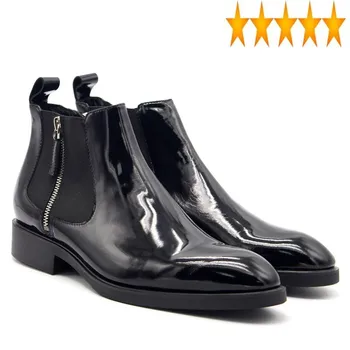 За Топла Есенно-зимни обувки, Мъжки Защитни Обувки с цип Мъжки Обувки от естествена Кожа Английски Ботильоны Обикновена Черни Мъжки Обувки