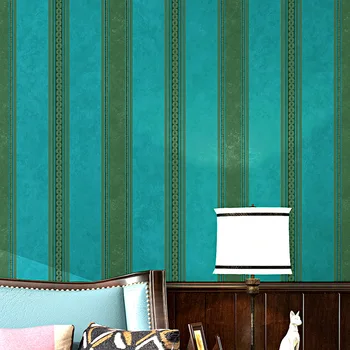 Зеленият Цвят Тапети Ретро Зелен Носталгия Американски Непринуден Стил, Тъмно Зелен Зелен Цвят Вертикална Лента Спалня Шарени