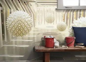 Изработена По Поръчка Изработени По Поръчка на Стенни Картини Фотообоев 3D стереоскопическая Стенни Декоративна Живопис Със Златен топка За хола спални