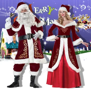 Коледни едни и същи тоалети, коледни костюми с дълги ръкави, сгъстено костюми на Дядо Коледа, костюми за възрастни двойки, костюми за партита