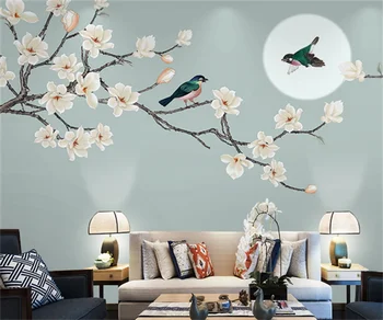 Конфигуриране на всеки размер 3d нов Китайски елегантен цвят магнолия птица ТЕЛЕВИЗИЯ фон тапети началната снимка стикер на стената тапет paple