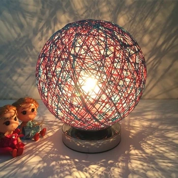 Креативна настолна лампа с лъжичка от ратан от коноп, 9 Цвята с диаметър 20 см, E27, 5 W, led вилица САЩ 110/220 за Спални, хол, вътрешно осветление