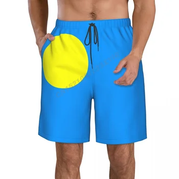 Летни Мъжки Плажни Панталони с Флага Палау, Шорти За Сърф, M-2XL, Бански костюм от Полиестер За Бягане