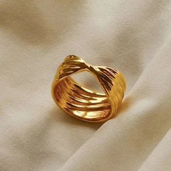 Многослойно обрат-пръстен с лък от неръждаема стомана за жени златист цвят, кръгов пръстен, изчистен пънк-рок, мода 2020