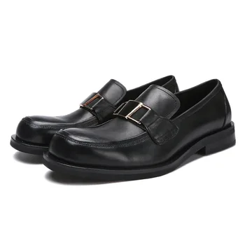 Мъжки лоферы от естествена кожа, черни кожени ежедневни обувки с Горния слой, мъжки ежедневни обувки с Квадратни пръсти, мъжки обувки ръчна изработка