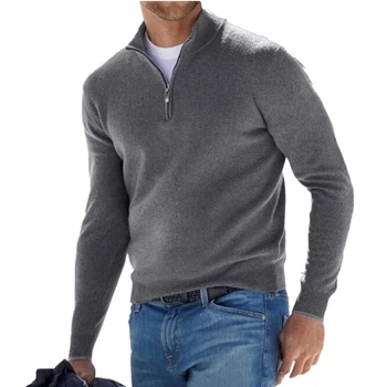 Мъжки топъл пуловер с висока яка, Есенно-зимния вълнен пуловер с Дълъг ръкав