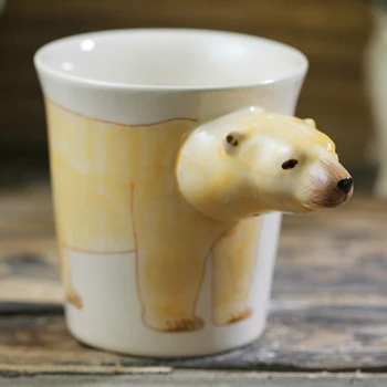 Нарисувани на ръка чаши с животни, Творчески бяла мечка, керамични чаши, чаши за Кафе, Мультяшные подарък чаша, скъпа чаша