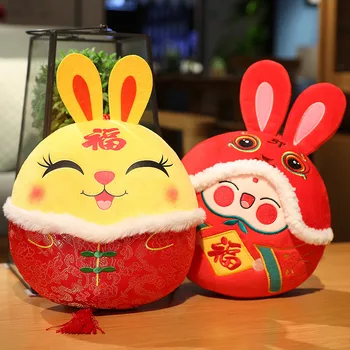 Нов Висококачествен Китайски Традиционен Костюм, Плюшен Заек Кукла На Kawai Кръгла Топка Среща Зайо Меки Играчки Подаръци За Нова Година