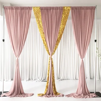 Нов Дизайн на 3 м x 3 м Гореща Разпродажба Руж Розово Злато Завеса Покривка Сватбен Фон