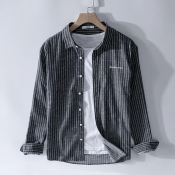 Нова дизайнерска италианска марка в памучна мъжка риза с дълъг ръкав черна ивица ризи за мъже casual модерна риза мъжка риза camisa